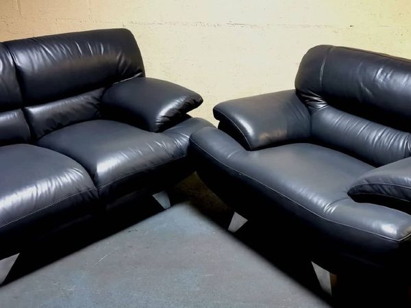 Genuine leather suite 2+1 in dark grey