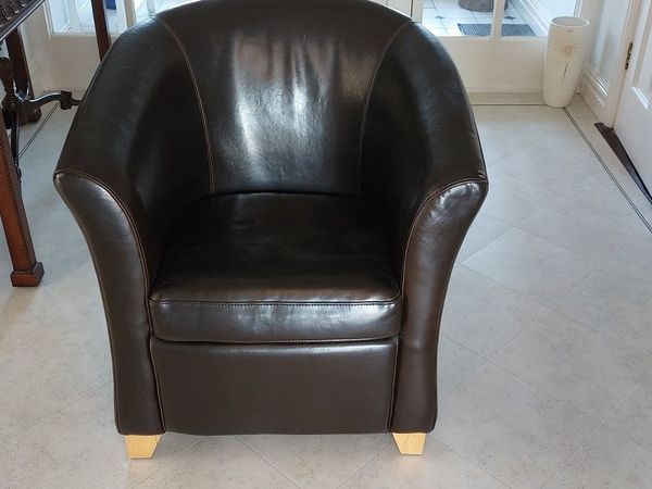 Dark Brown Tub Chair For In Louth, Dark Brown Faux Leather Tub Chair