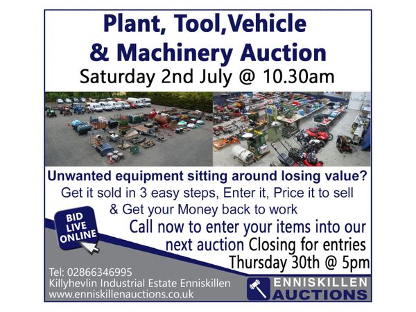 Machinery Auction Saturday 2nd July at 10:30am