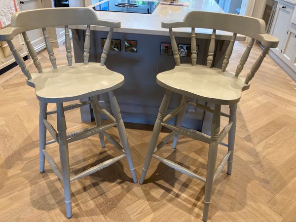 Kitchen Island Wooden Stool X 2 For, Cream Painted Bar Stools
