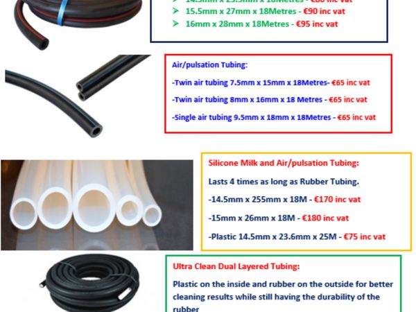 Milking machine Tubing, Liners and Spares