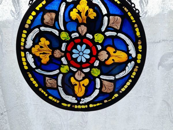 6 inch round stained glass panel