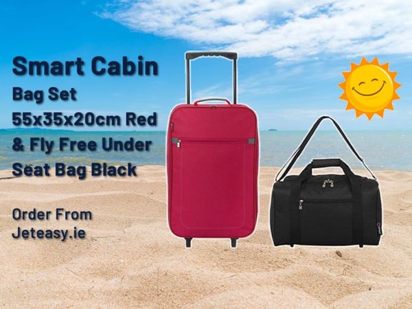 Smart Cabin Bag Set 55x35x20cm Red & Fly Free Under Seat Bag Black