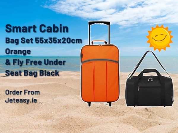 Smart Cabin Bag Set 55x35x20cm Orange & Fly Free Under Seat Bag Black