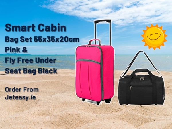 Smart Cabin Bag Set 55x35x20cm Pink & Fly Free Under Seat Bag Black