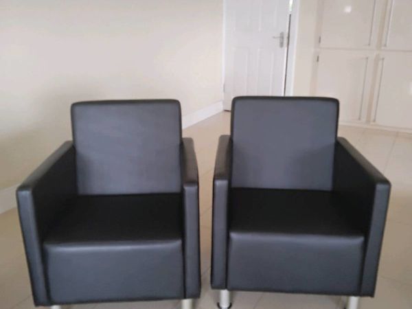 Pair black leatherette armchairs 150 for the pair