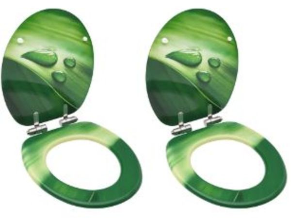 New*LCD WC Toilet Seats with Soft Close Lid 2 pcs MDF Green Water Drop Design