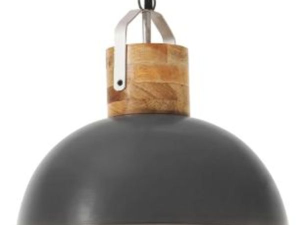 New*LCD Industrial Hanging Lamp Grey Round 42 cm E27 Solid Mango Wood