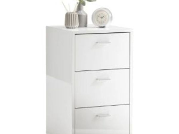 New*FMD Bedside Table with 3 Drawers High Gloss White