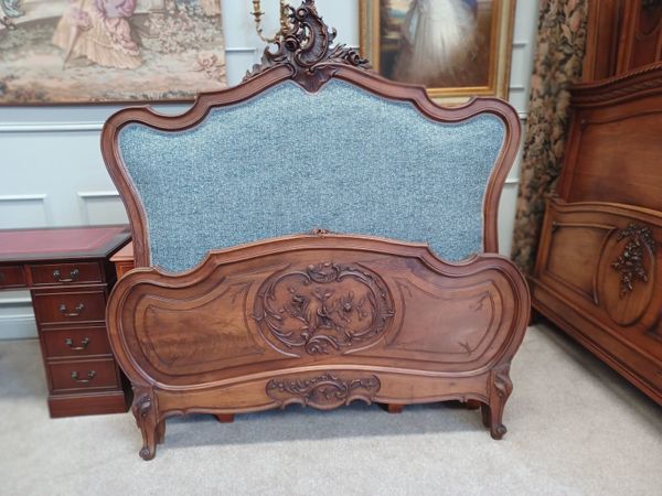 Solid walnut French antique upholstery bed Louis XV