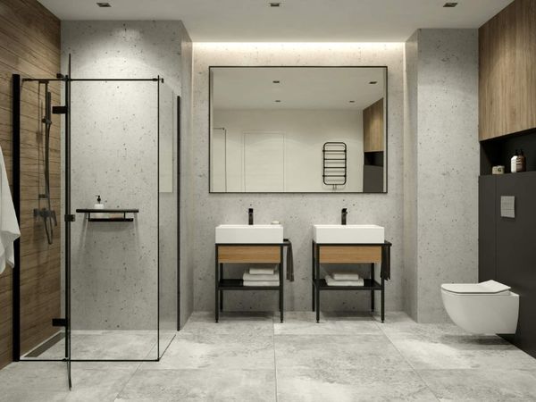 Standing bathroom console, with shelf - 56.5x50 cm - nero