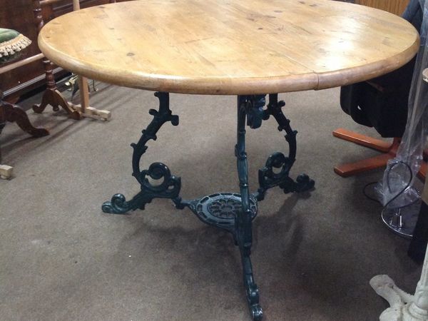 Solid Pine Top Cast Iron Table
