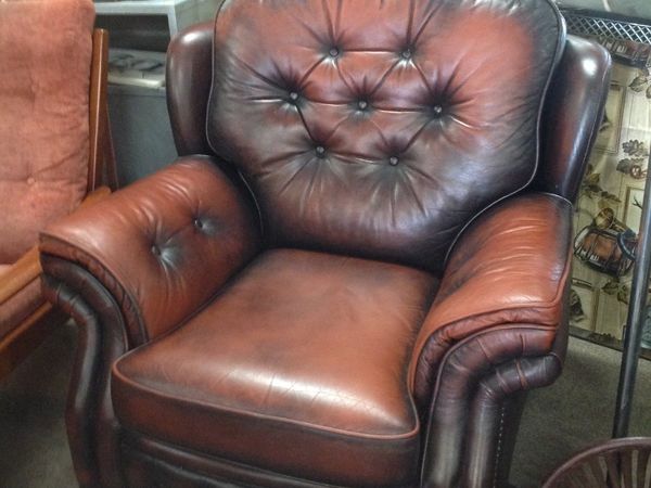 Real Leather Button Back Armchair