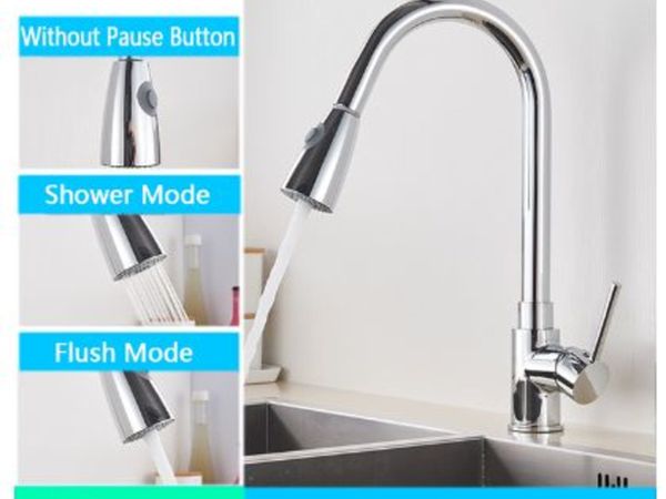 Kitchen Faucet Single Hole Pull Out Spout Kitchen Sink Mixer Tap Stream Sprayer Head Chrome/Black Mixer Tap