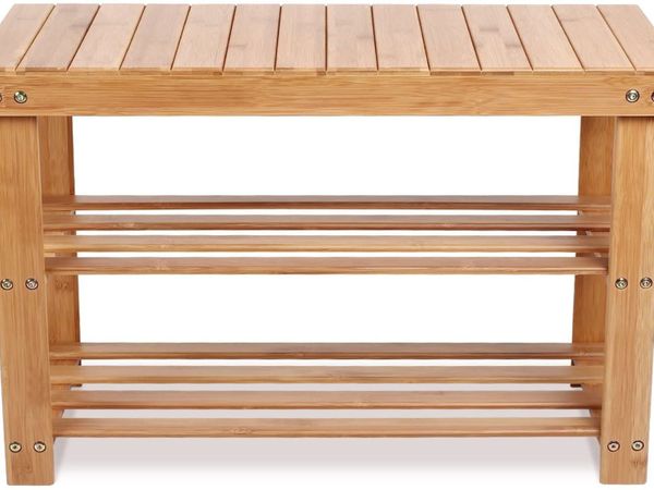 3 Tier Living Bamboo, Shoe Organizer or Entryway Bench, Perfect for Shoe Cubby, Entry Bench, Bathroom Bench