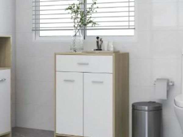 New*LCD Bathroom Cabinet White and Sonoma Oak 60x33x80 cm Chipboard