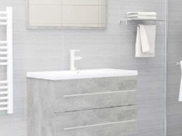 New*LCD 2 Piece Bathroom Furniture Set Concrete Grey Chipboard