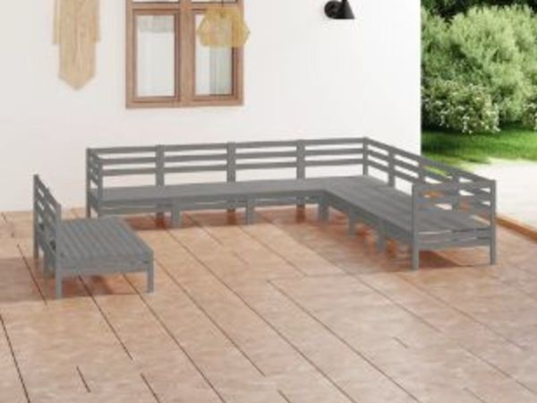 New*LCD 9 Piece Garden Lounge Set Solid Pinewood Grey