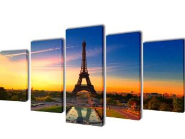 New*Canvas Wall Print Set Eiffel Tower 100 x 50 cm