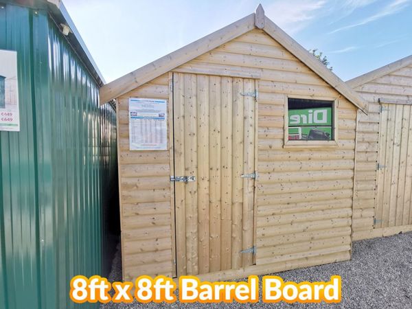 8ft x 8ft Barrel Board Wooden Garden Shed