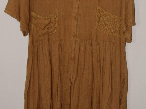 Lady Dress Short Sleeves 100% Linen Made in Italy