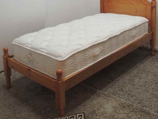 Pine bed and mattress.   #6877