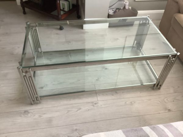 Shatterproof Glass & Chrome large coffee Table.