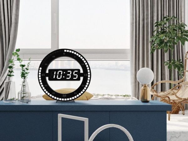 Plug 12 inch LED Ring Wall Clock Automatic Photosensitive Digital Electronic Clock Office Bedroom Plastic Clock - EU Plug.