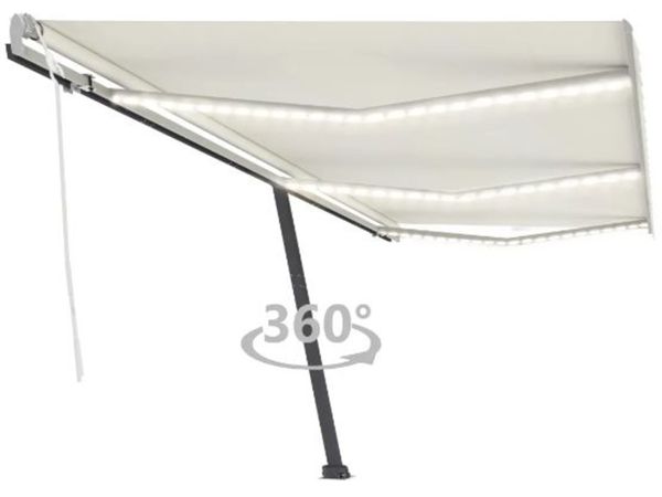 New*LCD Manual Retractable Awning with LED 600x350 cm Cream
