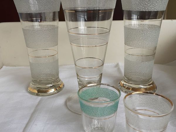 Set of sugar frosted vintage glasses Longdrink shot