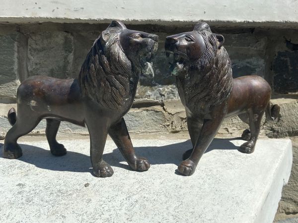 Superb Pair of 19th Century Antique Bronze Lions