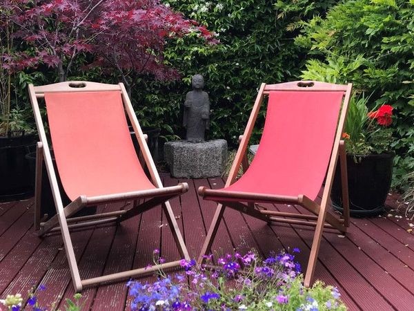 Special Offer 2 Deck Chairs Classic Design Solid Wood