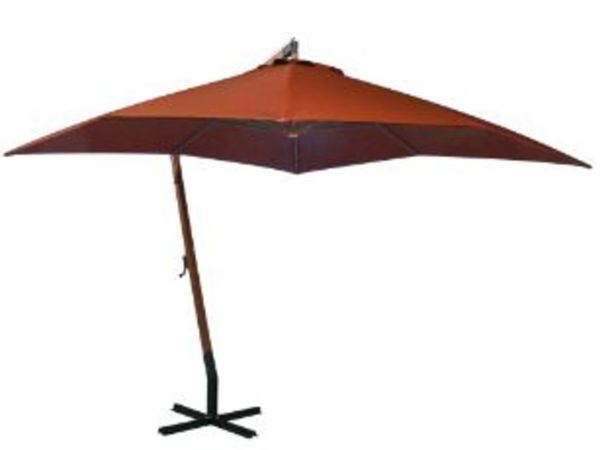 New*LCD Hanging Parasol with Pole Terracotta 3x3 m Solid Fir Wood