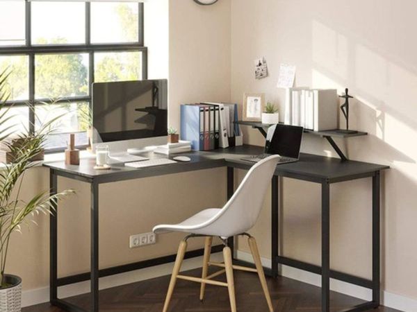 New Black L Shaped Computer Study Desk - FREE P&P