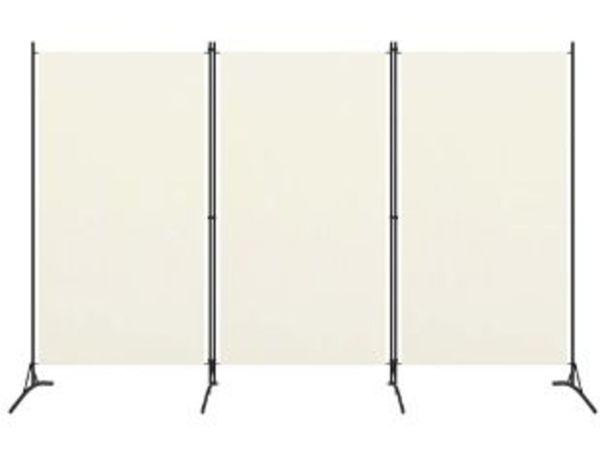 New*LCD 3-Panel Room Divider Cream White 260x180 cm