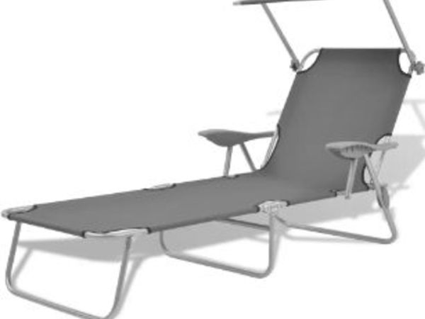 New*LCD Sun Lounger with Canopy Steel Grey