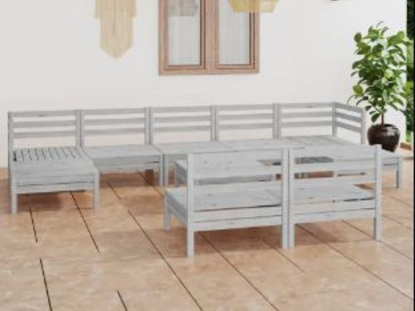 New*LCD 10 Piece Garden Lounge Set White Solid Pinewood