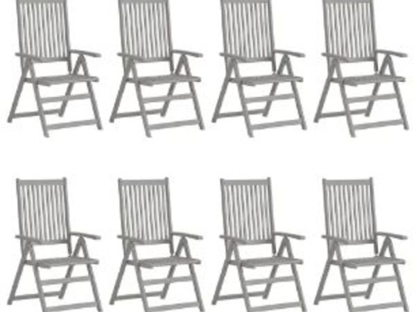 New*LCD Garden Reclining Chairs 8 pcs Grey Solid Acacia Wood