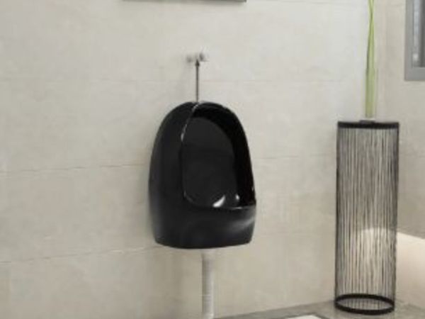 New*LCD Wall Hung Urinal with Flush Valve Ceramic Black