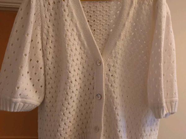 White Cardigan with puff short sleeves, brand new,