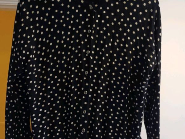 M&S Black with White Polka Dots Cardigan, Size 12