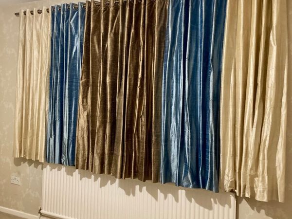 BESPOKE CURTAINS CREAM, BLUE AND BROWN STRIPPED