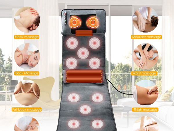 Upgraded Massage Mat 10 Vibration Motors with Heat Full Body Massager Cushion Mattress 20 Neck and Head Acupressure Massage Head