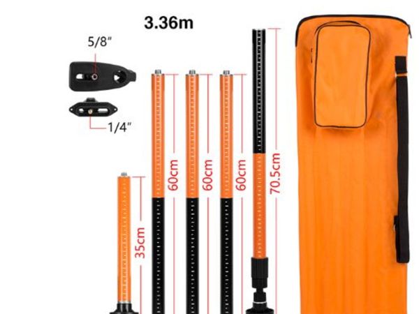 3.36m orange Laser Level Extend Telescoping Pole With 1/4"and 5/8" Interface Mount Ceiling Leveling Rod