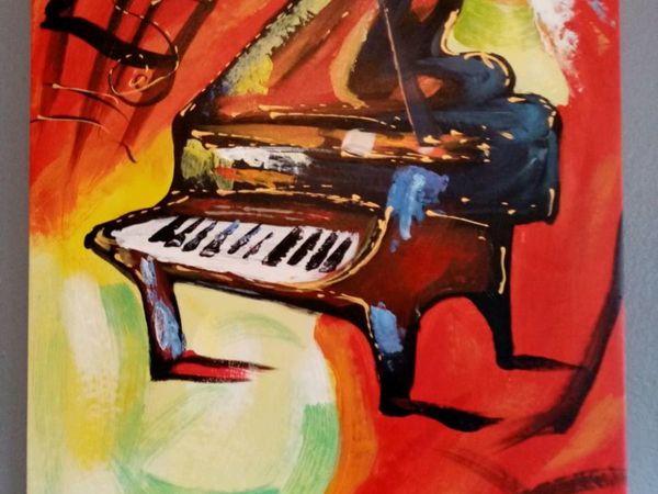 Stunning Oil on Canvas Piano Painting