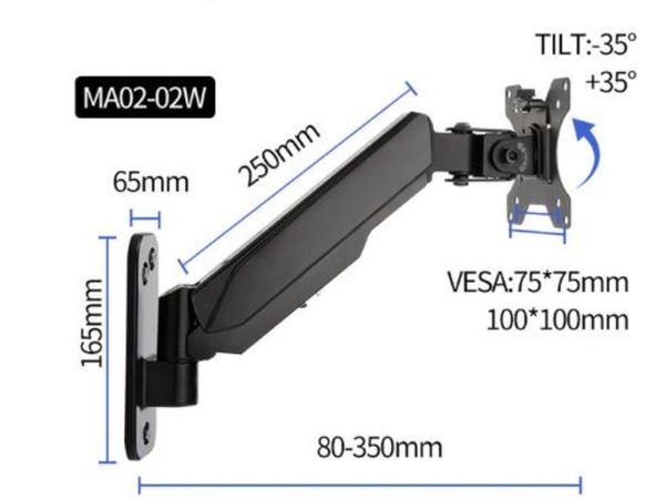 Spring Air Pressure Arm Adjustable Wall Mouning Monitor Bracket For 17-45 inch LCD LED Screen Loading 2-12kg TV Support