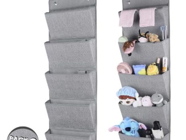 2x Hanging Organiser for Door Wall with 5 Pockets Fabric Grey Room Organizer