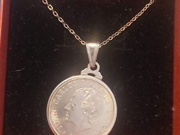 Juan Carlos silver coin necklace