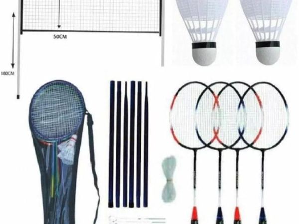Badminton Set 4 Rackets, Shuttlecock, Poles and Ne