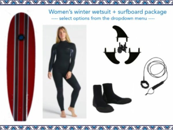 Ladies C Skins 5:4 Surflite Wetsuit Winter Surf Starter Black Sheep Surf Co Softboard Package